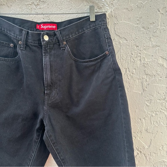 SUPREME Shorts Men 32 Denim Jeans Jorts Logo Streetwear Black - Picture 5 of 12